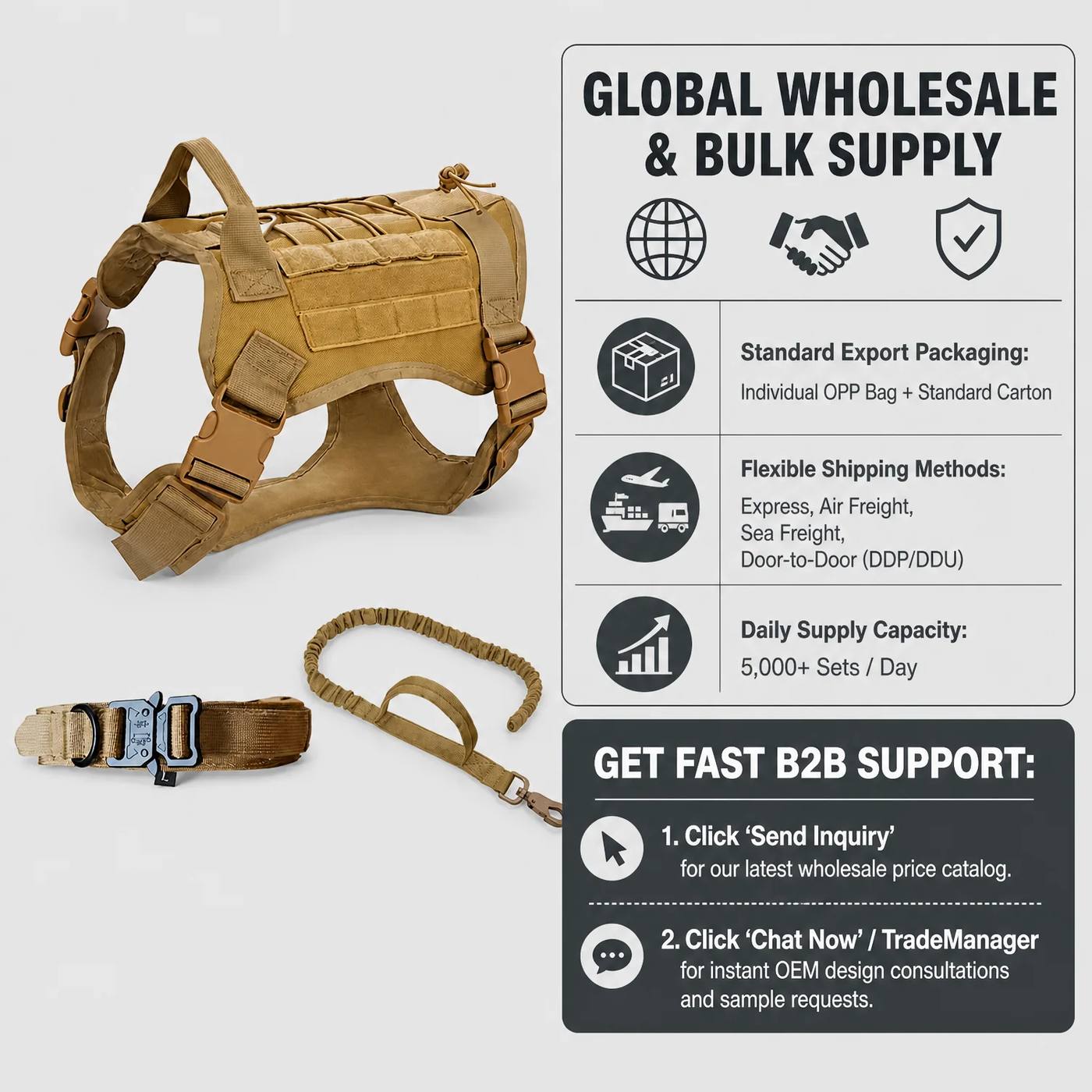 Tactical Dog Harness Set 3 Piece Tan MOLLE product detail 6