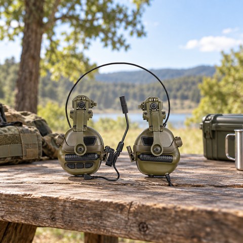 Tactical Ear Protection equipment in a relevant outdoor setting