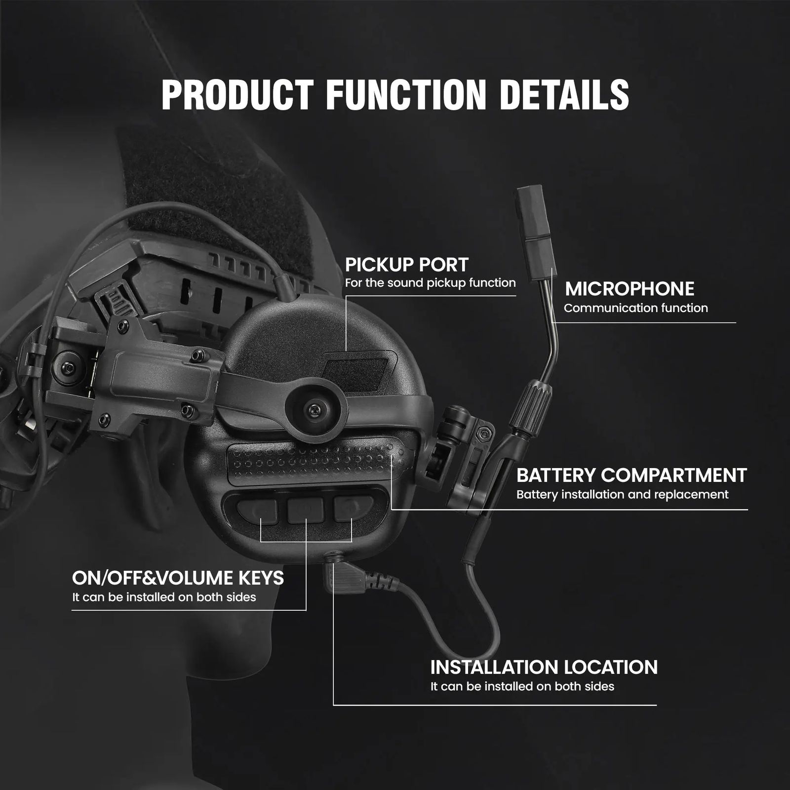Tactical Electronic Hearing Protection Earmuffs, Adjustable product detail 1