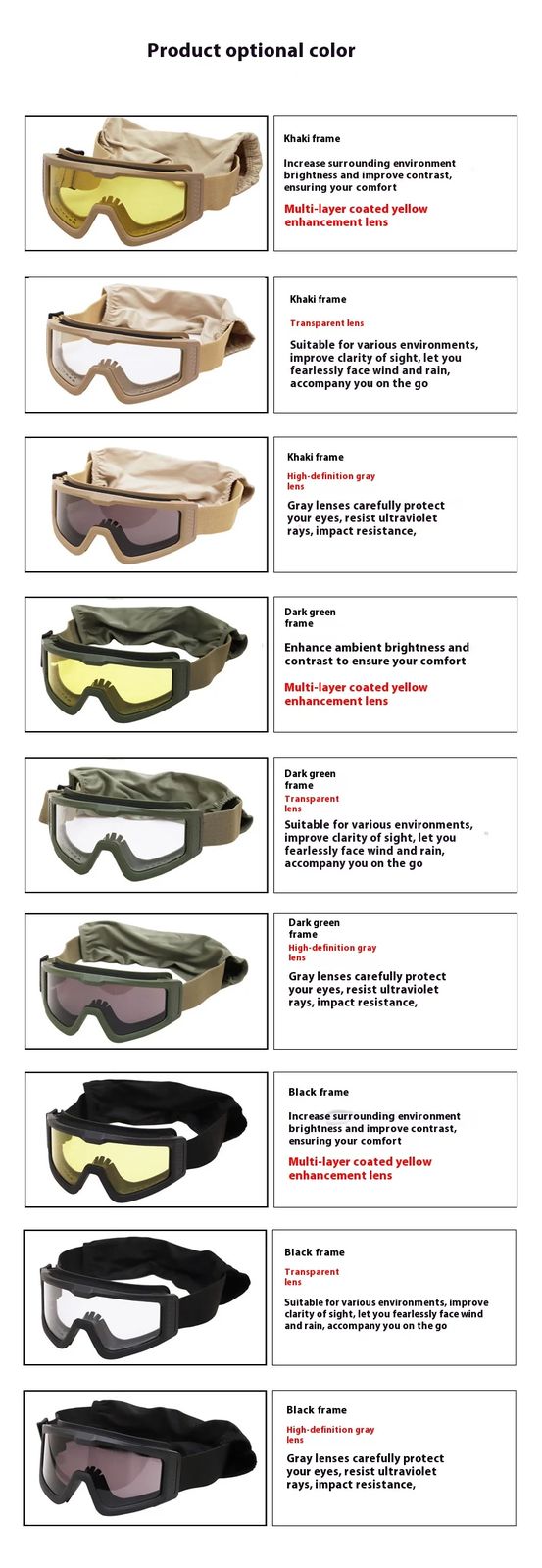 Tactical Fashionable Polarized Full Rim Protective Goggles product detail 5