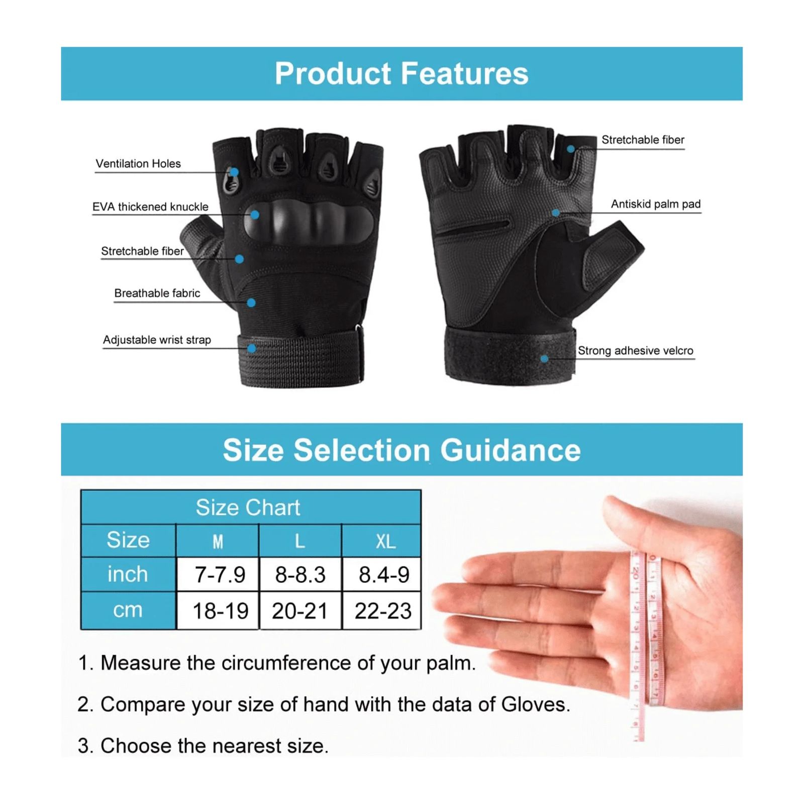 Tactical Fingerless Airsoft Gloves for Outdoor Sports product detail 6