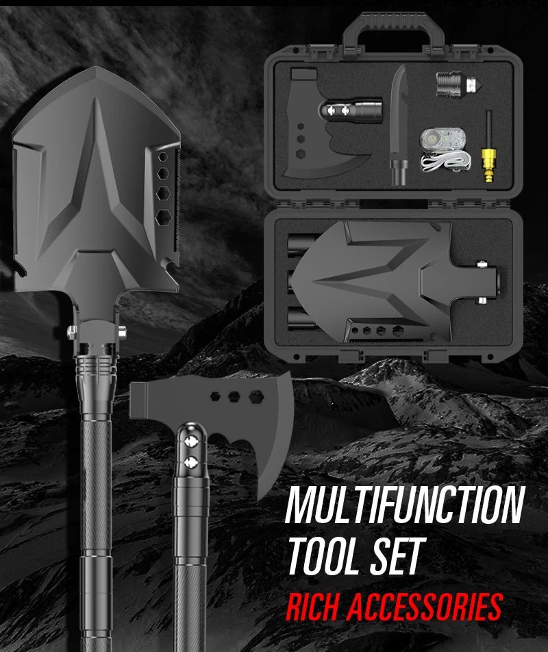 Tactical Folding Shovel and Axe Tool with 16-in-1 product detail 1