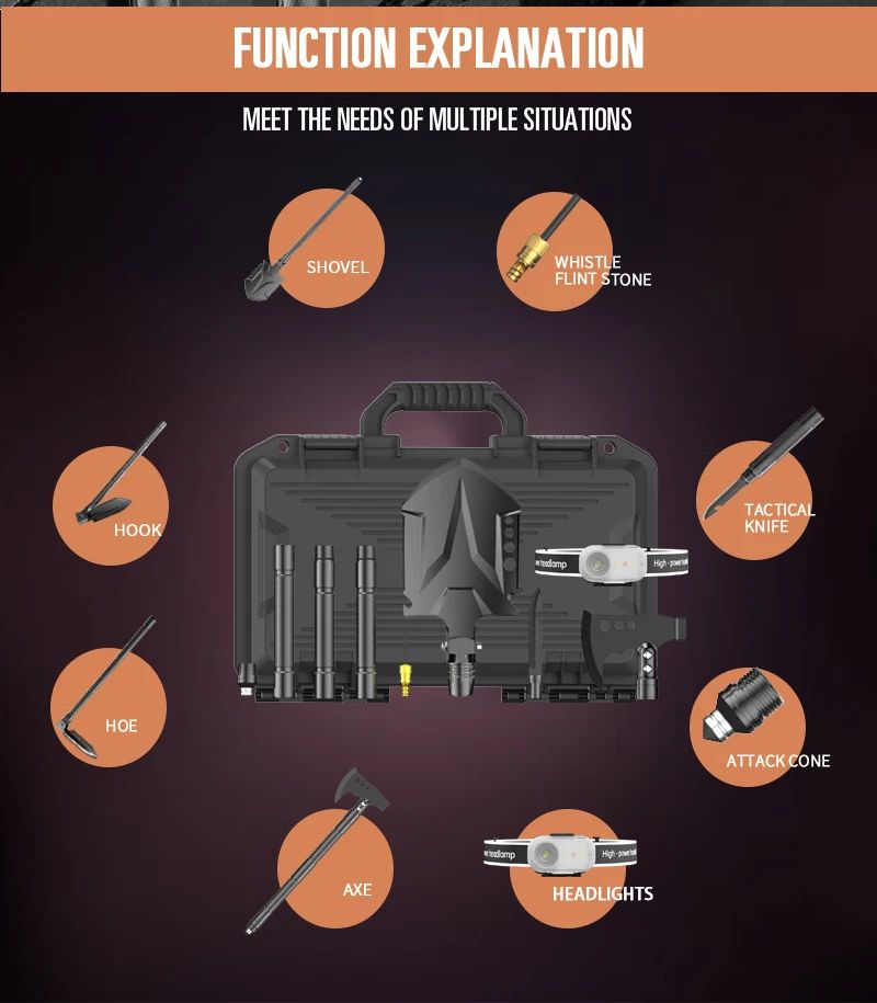 Tactical Folding Shovel and Axe Tool with 16-in-1 product detail 2