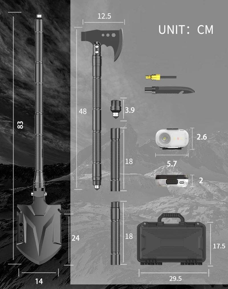Tactical Folding Shovel and Axe Tool with 16-in-1 product detail 3