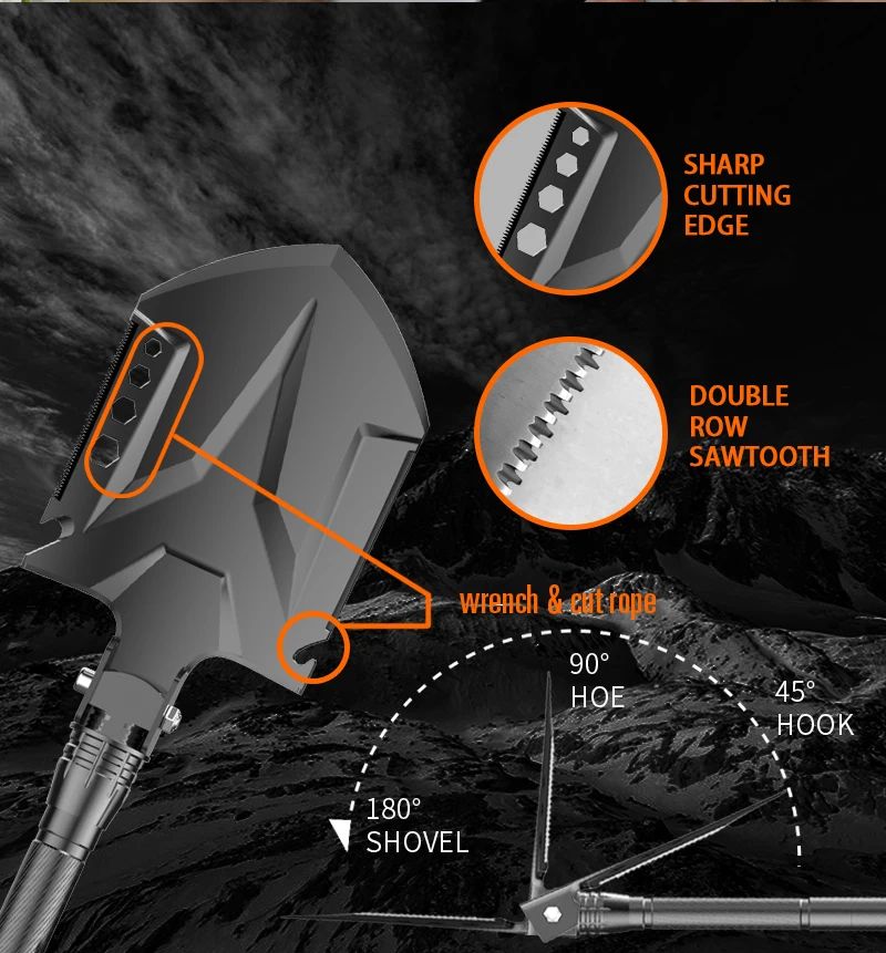 Tactical Folding Shovel and Axe Tool with 16-in-1 product detail 5