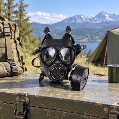 Tactical Gas Mask equipment in a relevant outdoor setting