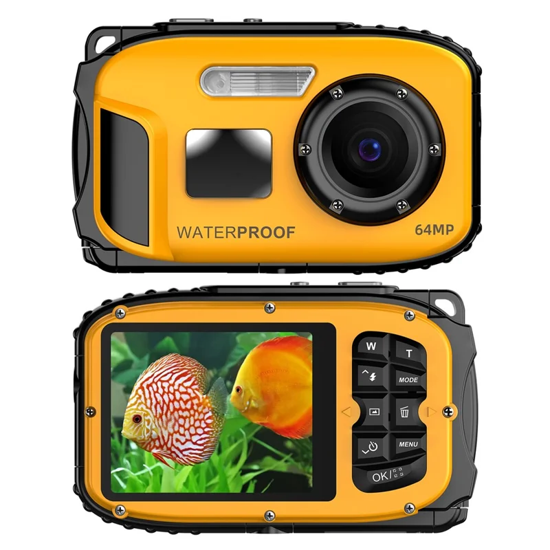 w01-2-4-inch-ips-screen-digital-camera-for-swimming-snorkeling-ip68-waterproof-1080p-hd-camera-with-selfie-mirror-yellow-for-travel-and-everyday-photography-main HD Camera main product image