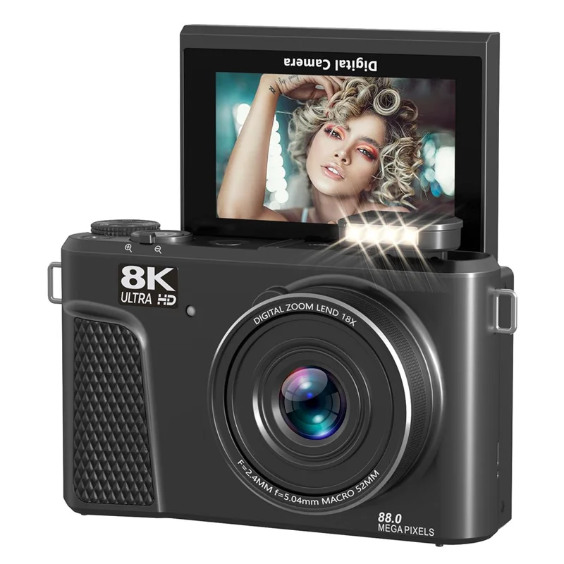 wd300-8k-88mp-8k-digital-camera-max-18x-zoom-autofocus-wifi-travel-camera-with-3-inch-flip-screen-multi-filter-black-for-travel-and-everyday-photography-main 8K Digital Camera main product image