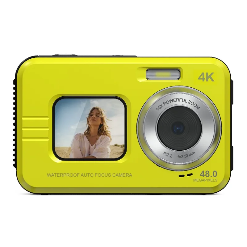 wdc901-for-outdoor-sports-4k-video-recorder-48mp-auto-focus-hd-dual-screen-waterproof-digital-camera-with-32gb-card-yellow-for-travel-and-everyday-photography-main Digital Camera main product image