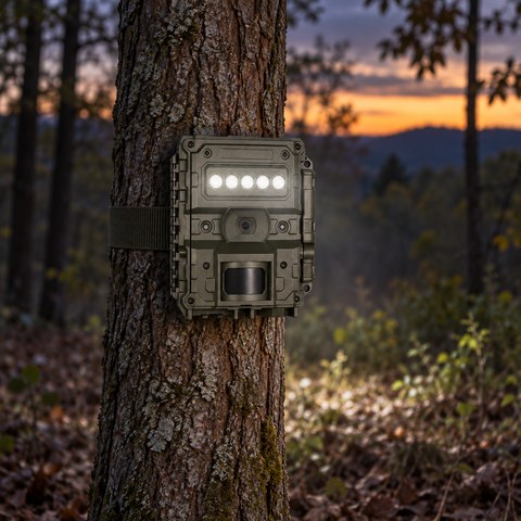 White-Flash Trail Cameras equipment in a relevant outdoor setting