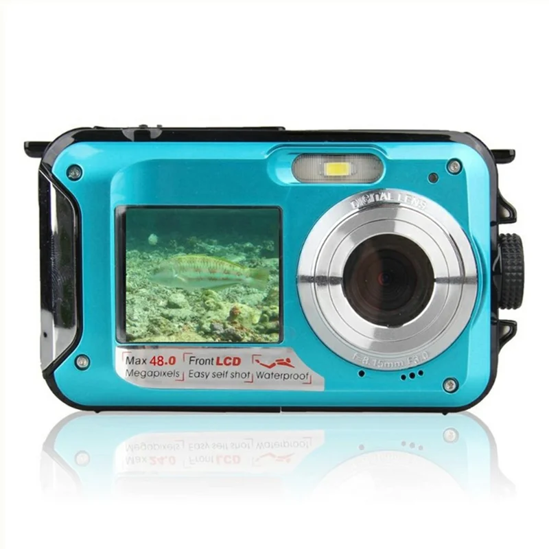 wp06-1-8-inch-front-2-7-inch-rear-dual-screen-48mp-2-7k-hd-digital-camera-for-3m-underwater-photography-with-32gb-card-blue-for-travel-and-everyday-photography-main HD Digital Camera main product image