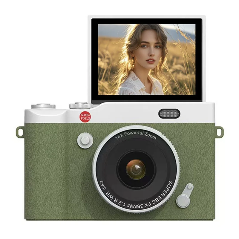 y02-2-4-inch-flip-screen-digital-camera-for-students-retro-ccd-video-recorder-with-32gb-card-card-reader-green-for-travel-and-everyday-photography-main Digital Camera main product image