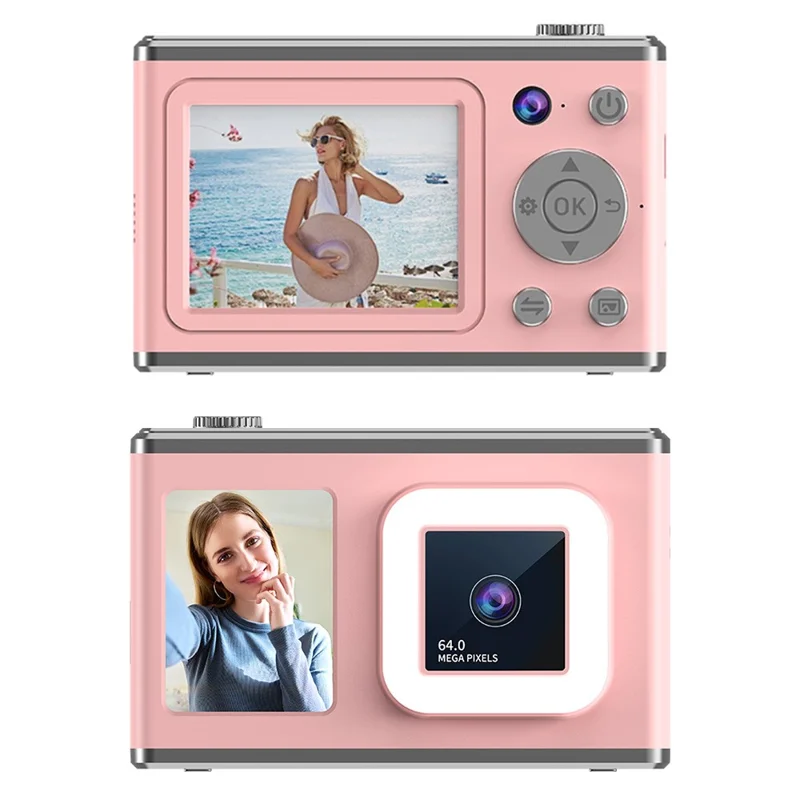 y23-2-4-inch-hd-screen-dual-lens-video-recording-ccd-digital-camera-with-32g-tf-card-card-reader-pink-for-travel-and-everyday-photography-main Digital Camera main product image