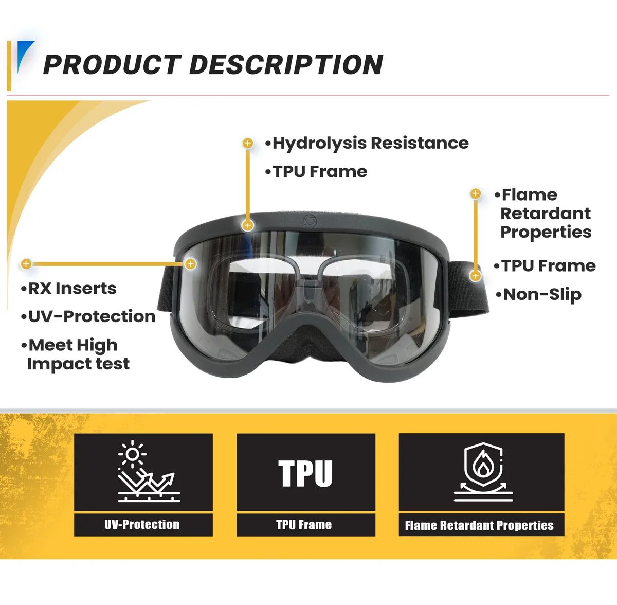 Z87+ Certified TPU frame anti-fog ballistic goggles for product detail 4