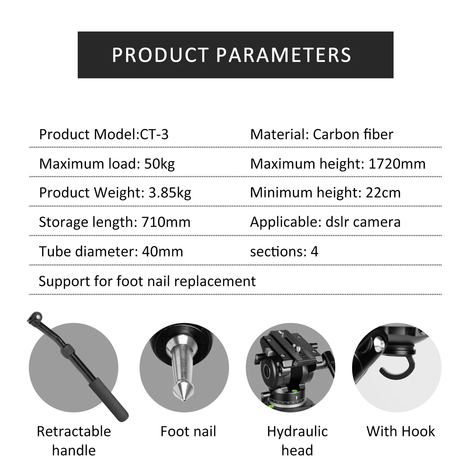 CT-3 Professional 40MM Carbon Fiber Outdoor Photography product detail 2
