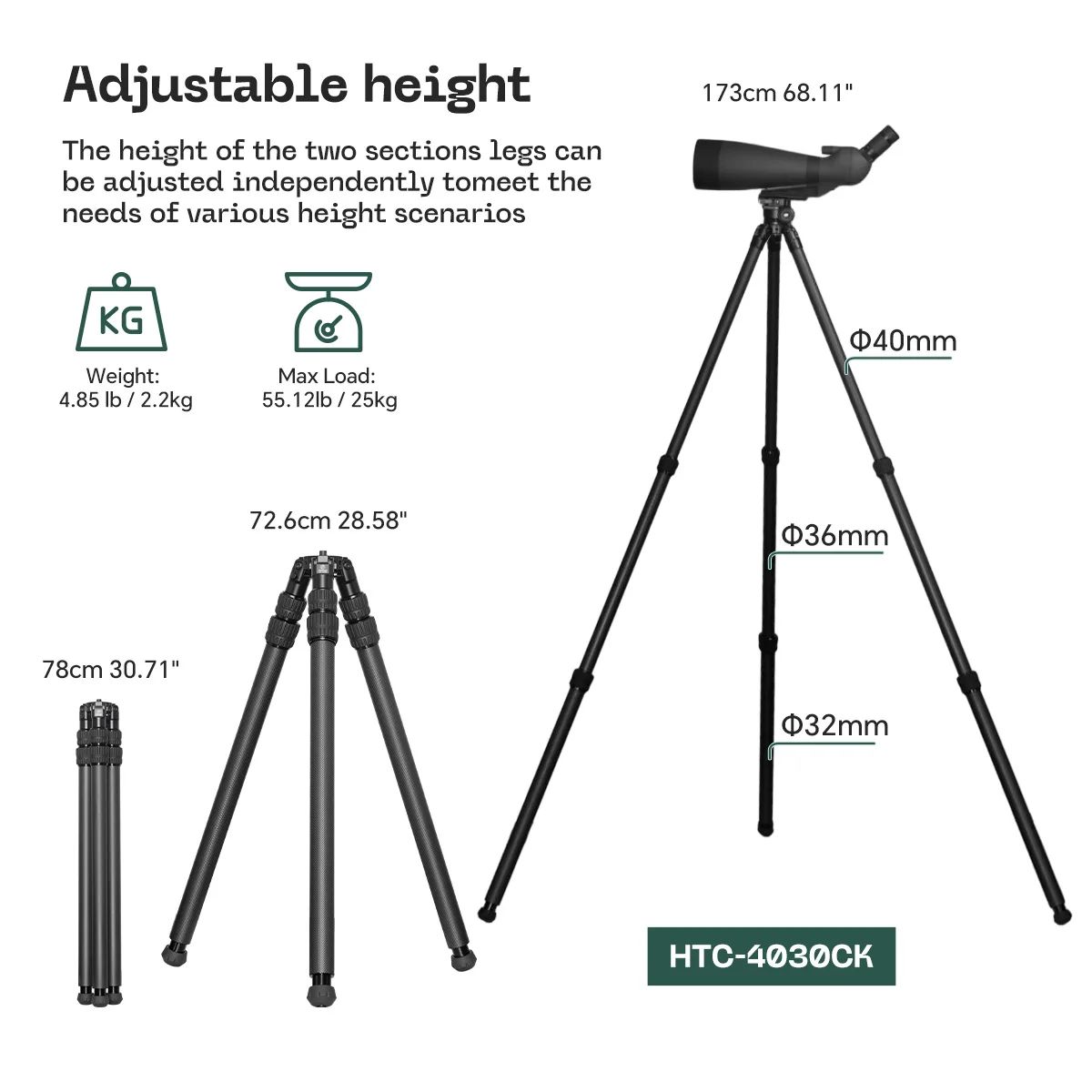 Inverted Carbon Fiber Tripod 3 Section for Outdoor product detail 1
