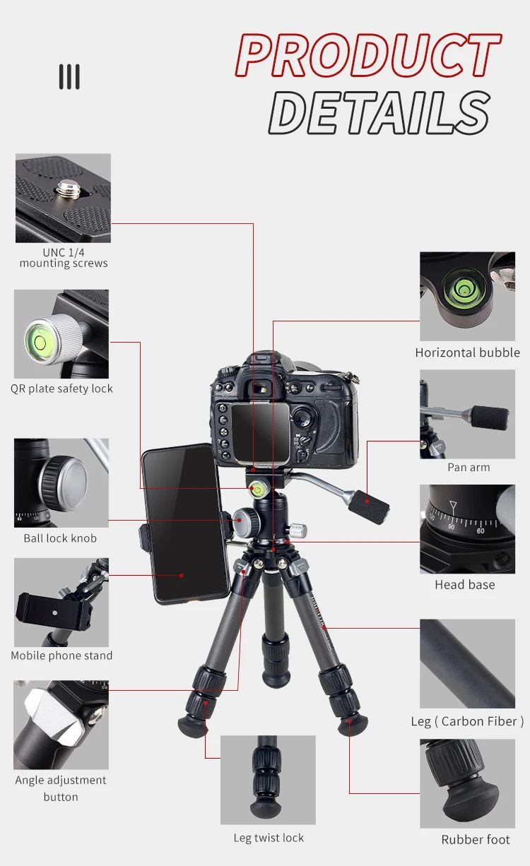 Mini Carbon Fiber Shooting Tripod with Ball Head product detail 6