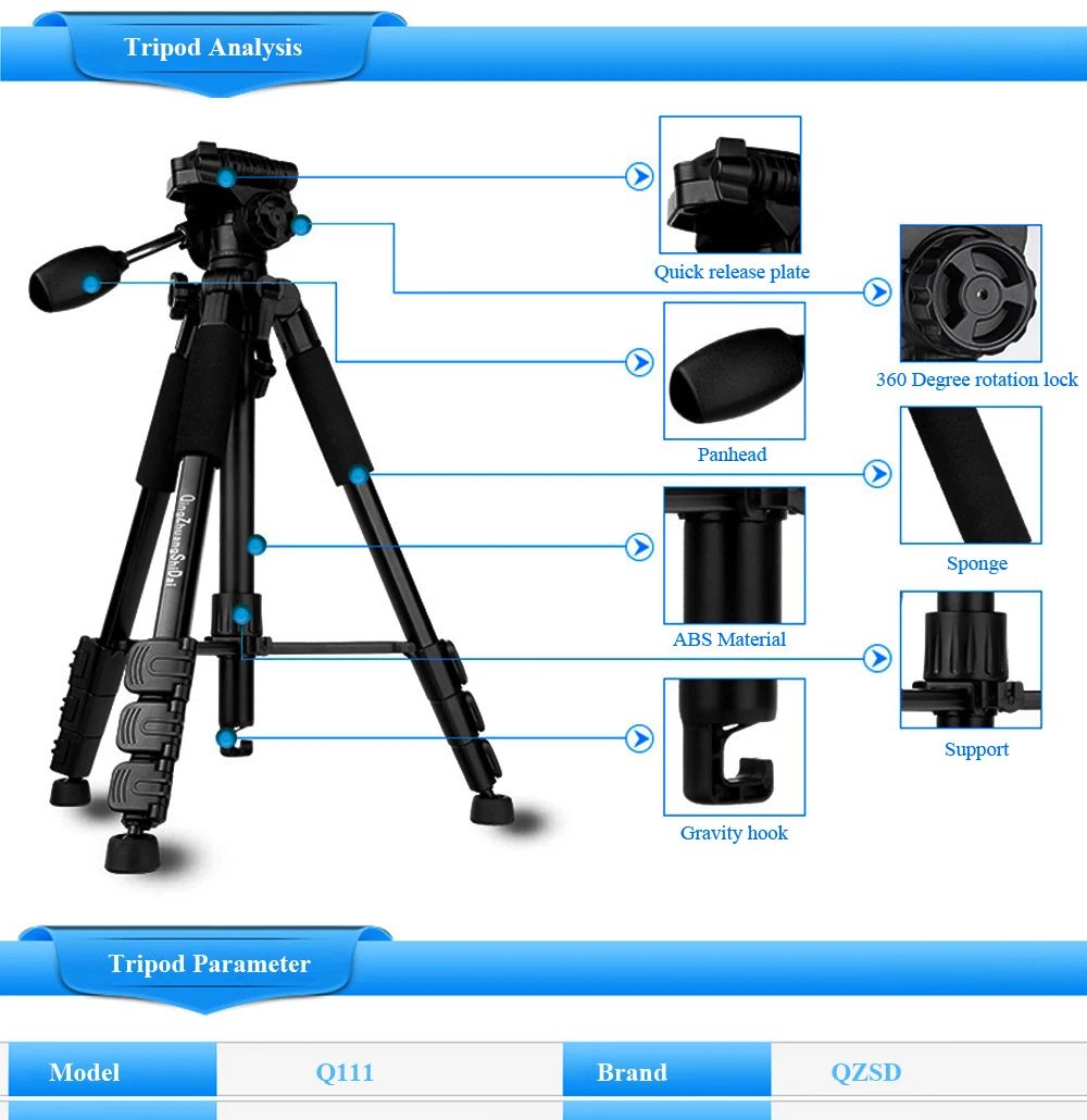 Professional High Load Q520 Aluminum Outdoor Tripod Arca product detail 1