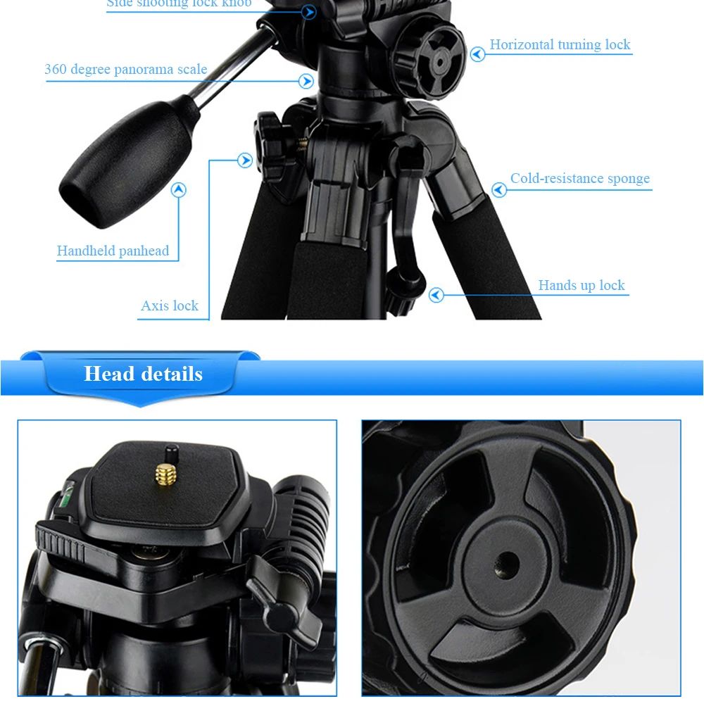 Professional High Load Q520 Aluminum Outdoor Tripod Arca product detail 4