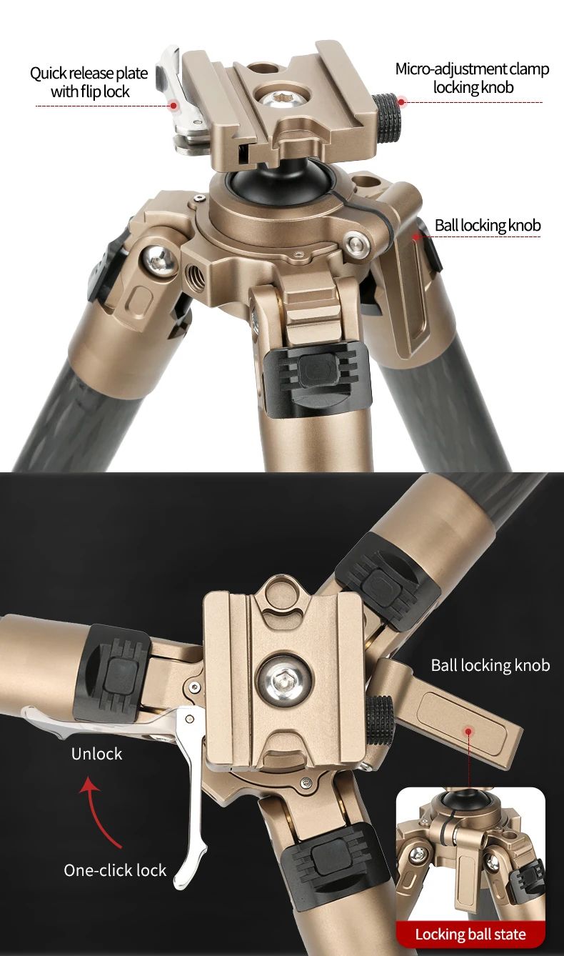 TE406 Professional Heavy Duty Carbon Fiber Camera Tripod product detail 3