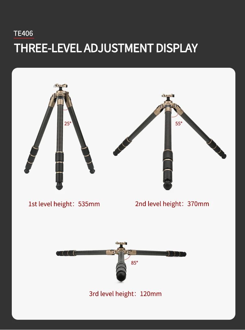 TE406 Professional Heavy Duty Carbon Fiber Camera Tripod product detail 6